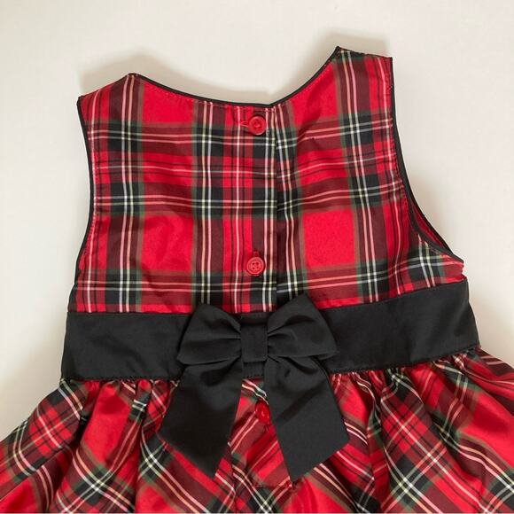 Oshkosh B’Gosh Red Tartan Plaid Holiday Christmas Black Bow Formal Dress - Picture 6 of 10